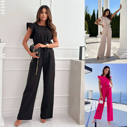 Dame Elegant Jumpsuit med voluminøse ærmer og taljebælte Stilla