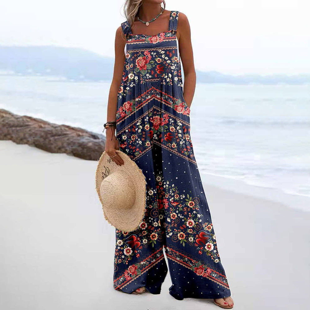 Dame Løs Jumpsuit med floraltryk og bredt ben Stilla