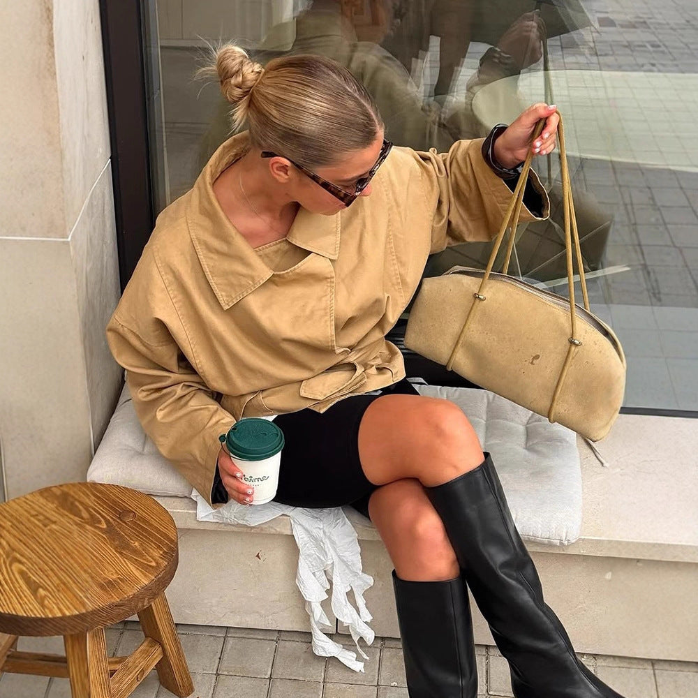 Dame afslappet oversized-jakke med talje-snøring Stilla