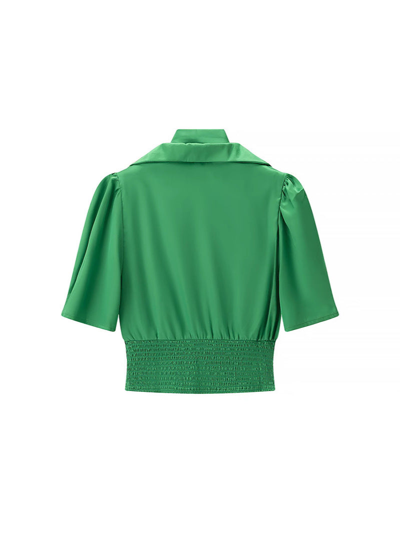 Dame Elegant Bluse med Sløjfedetalje og Rynket Kant Stilla