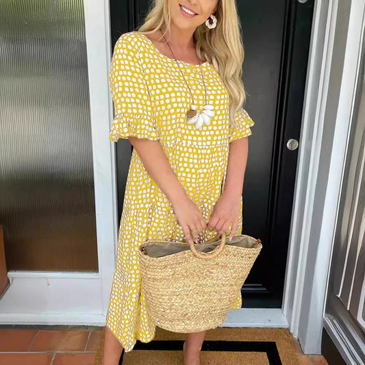 Dame afslappet maxikjole i let bomuldsstof med moderigtigt prikkedesign Stilla