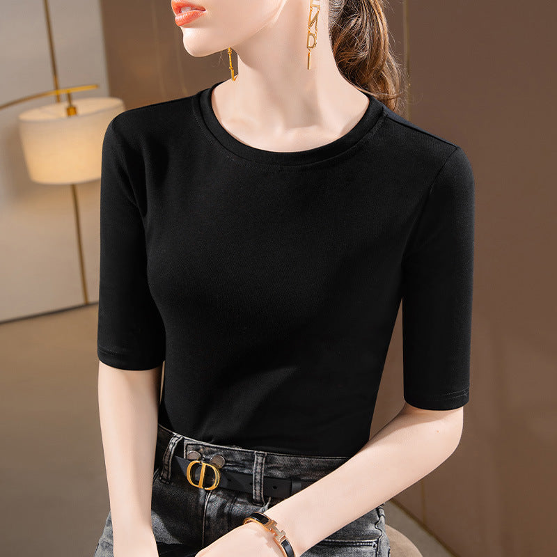 Dame Kortærmet T-Shirt med blød, elastisk bomuldsblanding og klassisk rund halsudskæring Stilla