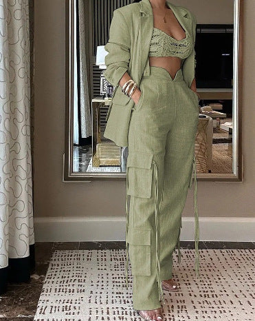 Dame Elegant Cargo-jumpsuit med figursyet blazer Stilla