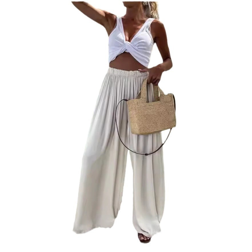 Dame elegant bred bukser med elastisk talje og sidelommer Stilla