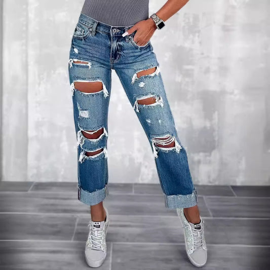 Dame Destroyed Boyfriend-jeans med høj talje og afslappet pasform Stilla