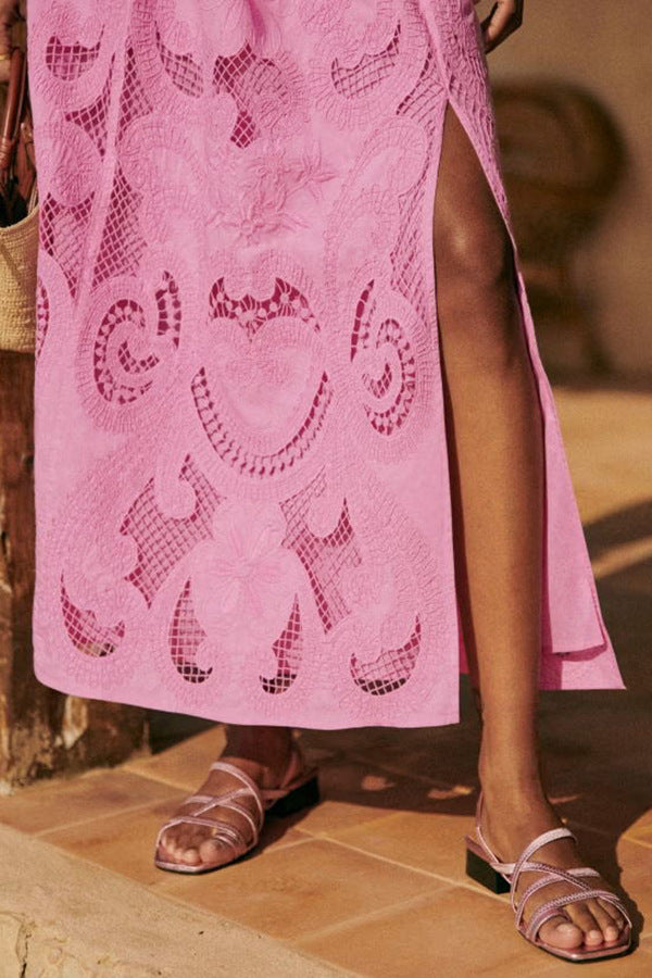 Dame Crop-Top og Maxiskørt Sæt med elegant Hæklemønster Stiila