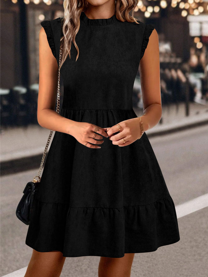 Dame afslappet kjole med flæseærmer og svingende skørt Stilla