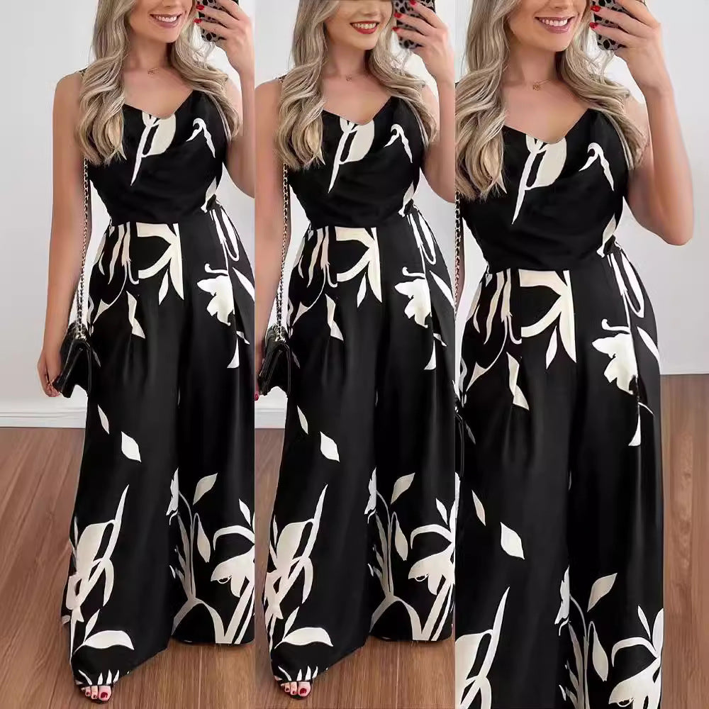 Flydende maxi-jumpsuit til damer med draperet udskæring Stilla
