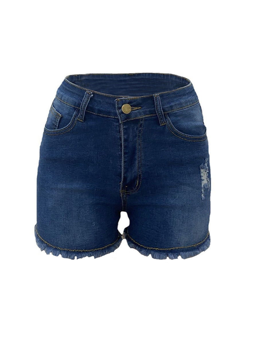 Dame denim shorts med frynset kant Stilla