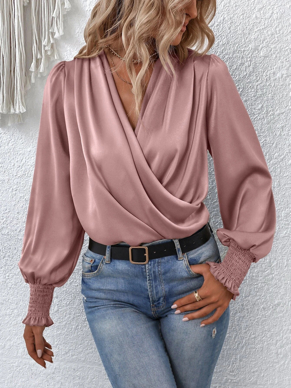 Dame elegant bluse med draperet design Stilla