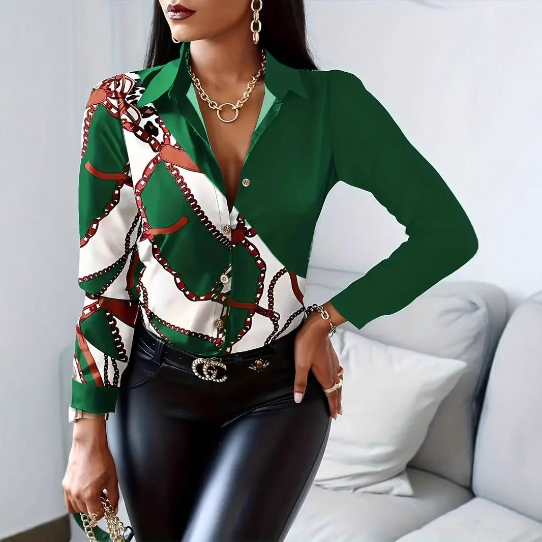 Dame elegant bluse med mode leopardmønster og smart knapdetalje Stilla