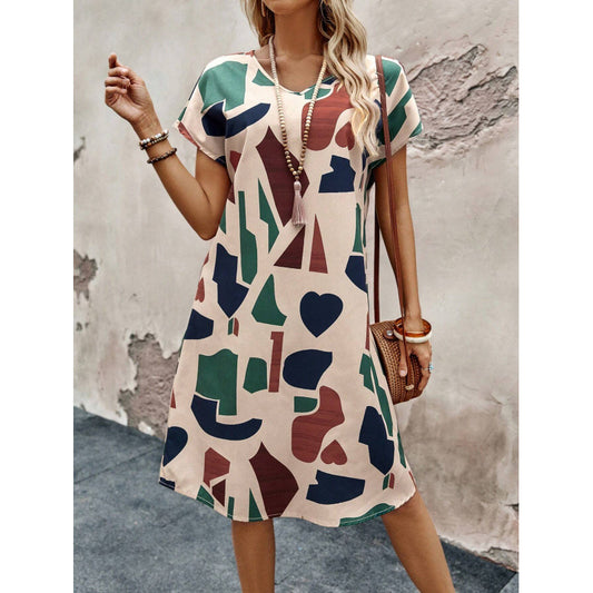 Dame Abstrakt Tryk Casual Shift Kjole Stilla