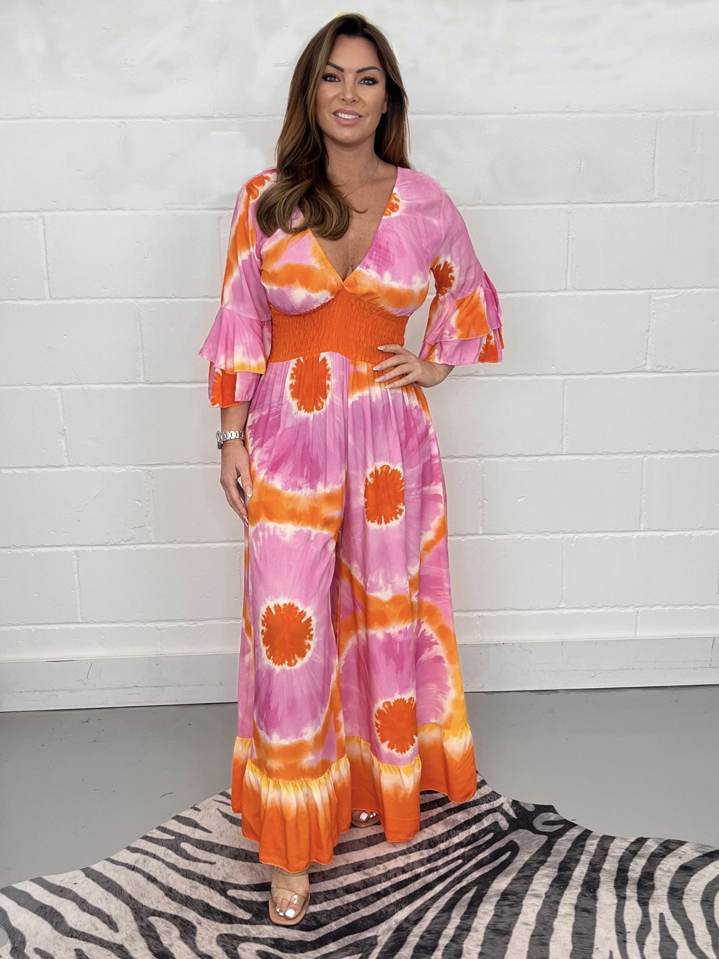 Dame Casual Jumpsuit med brede ben og raffinerede ærmedetaljer Stilla