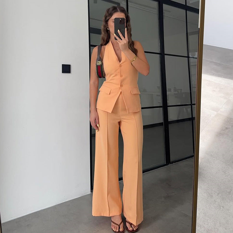 Dame Elegant jakkesæt med løstsiddende bukser og figursyet blazer Stilla