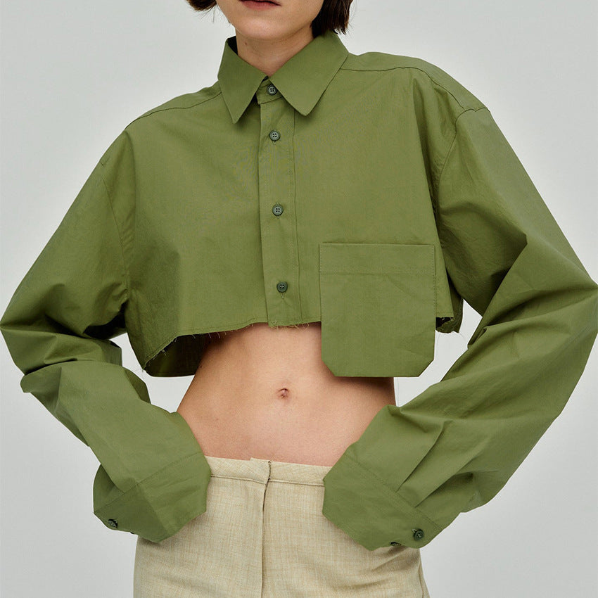 Dame Cropped Skjorte med bred pasform og praktisk brystlomme Stilla