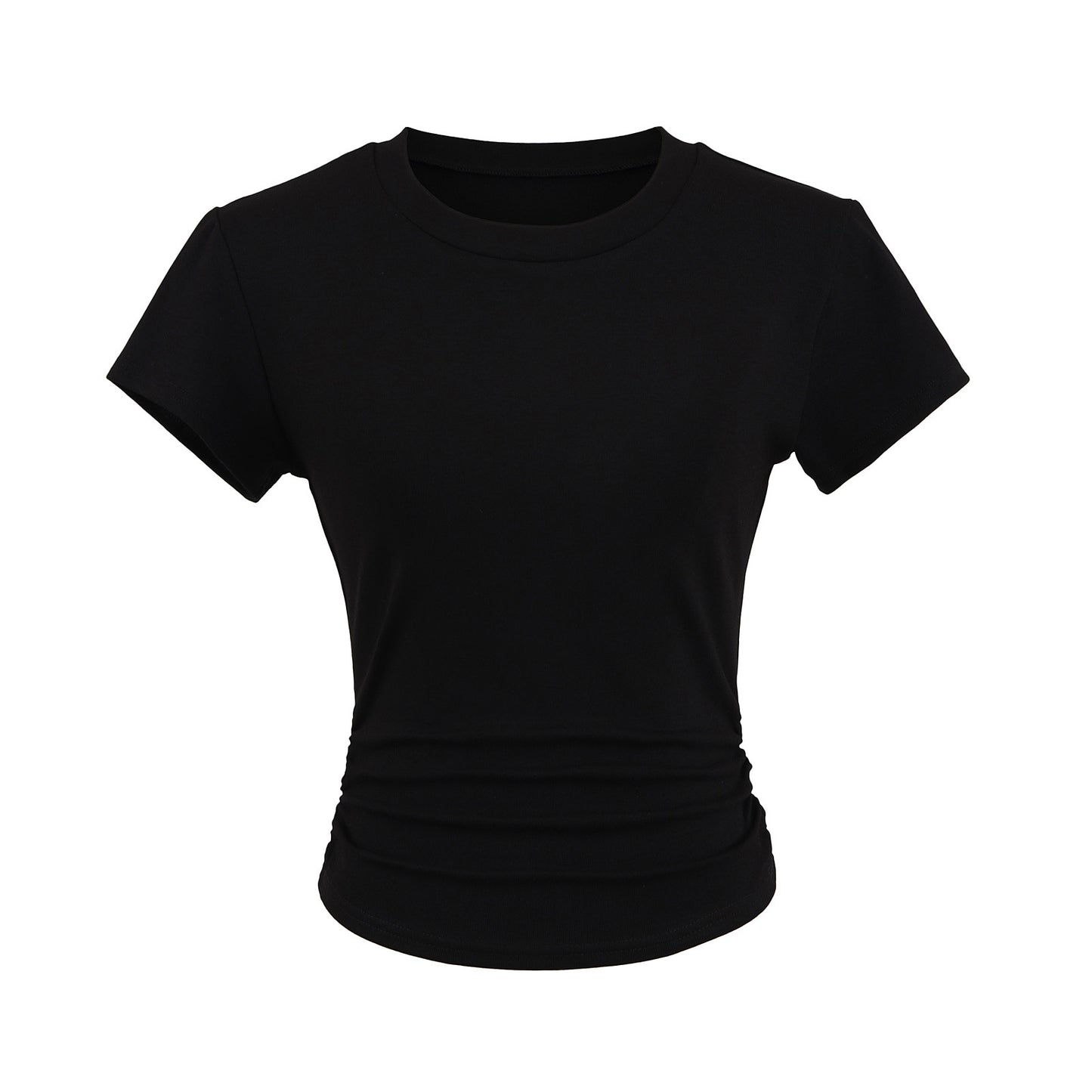 Dame afslappet kortærmet T-shirt med trendy rynkning Stilla