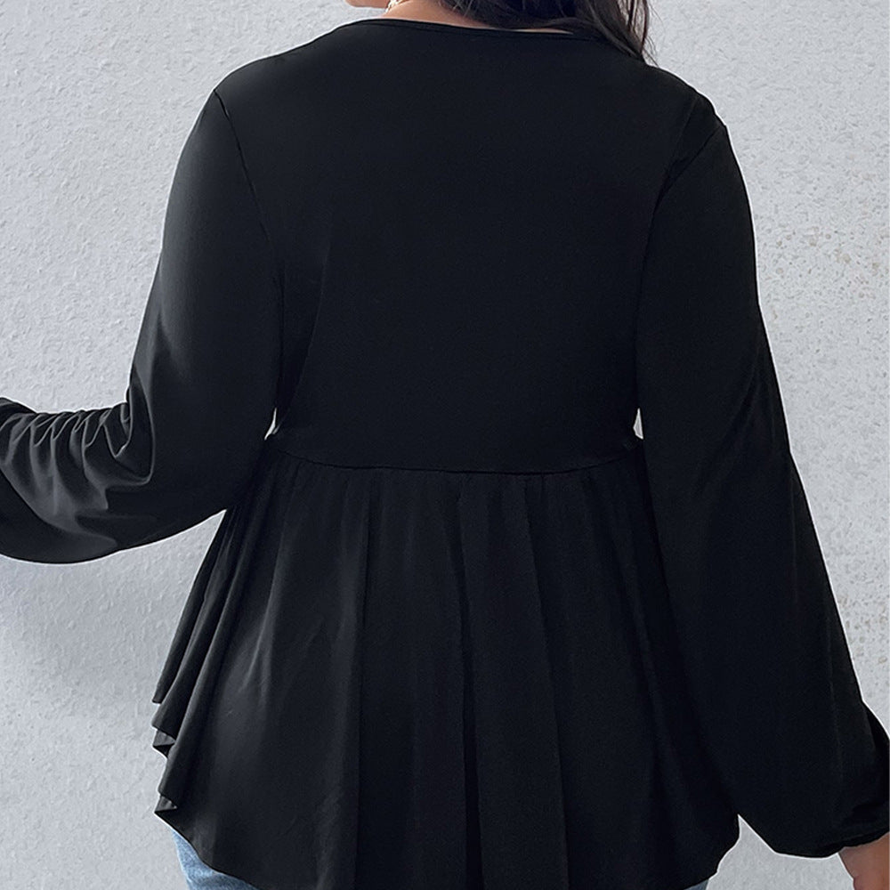 Dame elegant indpaknings top med svingende kant og V-udskæring Stilla