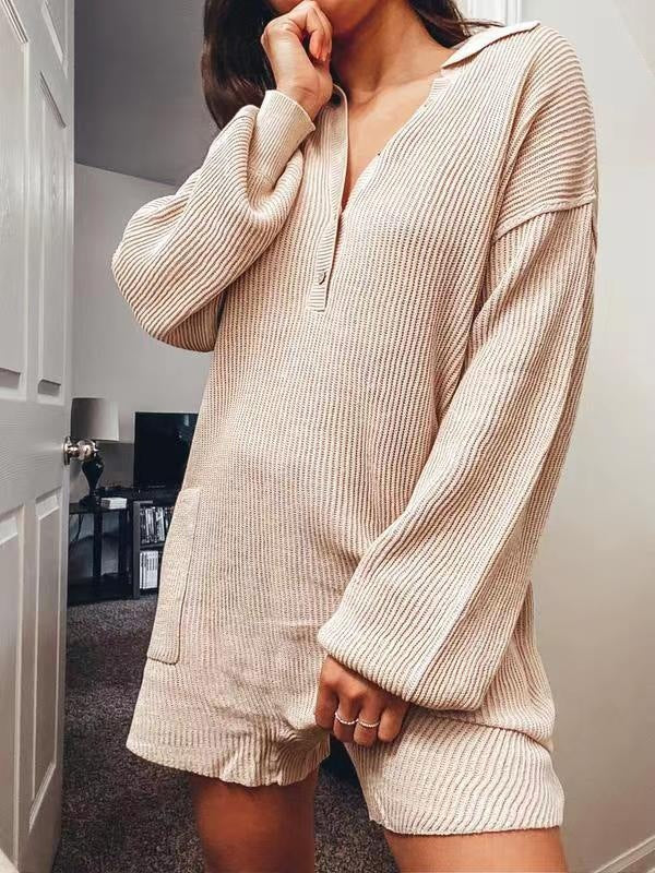 Dame elegant strik-jumpsuit med mode puffærmer og afslappet snit Stilla