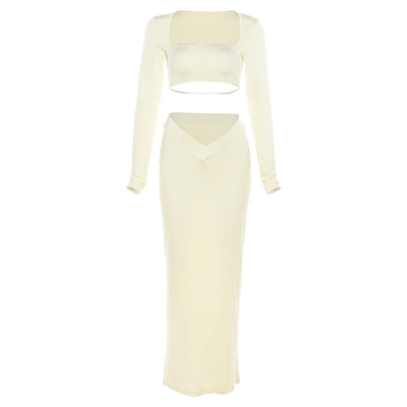 Dame Crop-Top og Nederdel Sæt med elegant taljering og lang snit Stilla