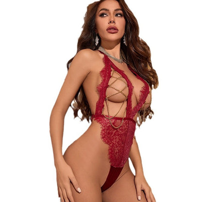 Kvinder Spids-Halter-Bodysuit med Kædeaccent Stilla