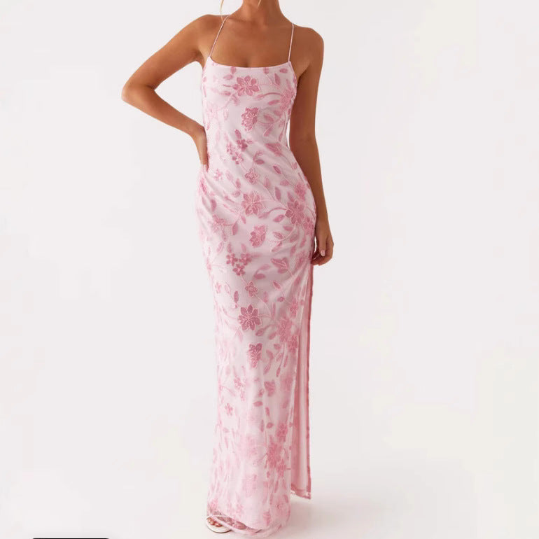 Dame Elegant blomsterkjole med fine spaghetti-stropper Stilla