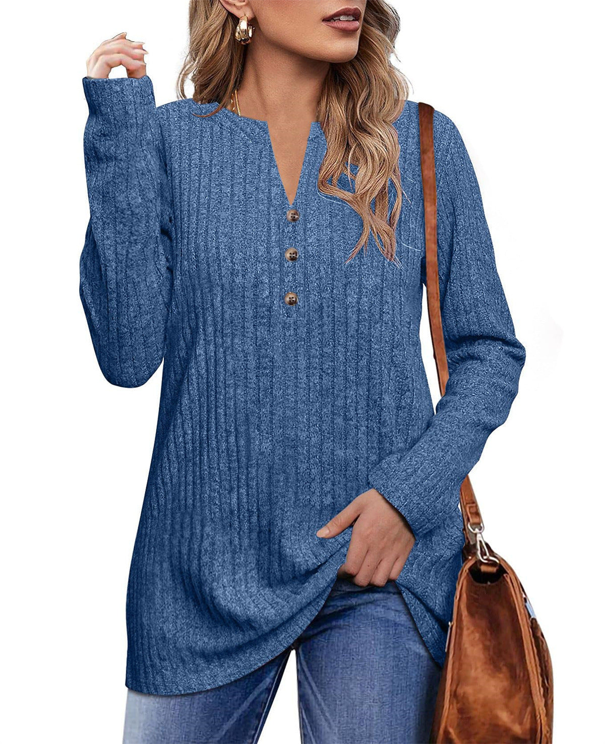 Dame afslappet langærmet sweatshirt med struktureret design og knapdetaljer Stilla