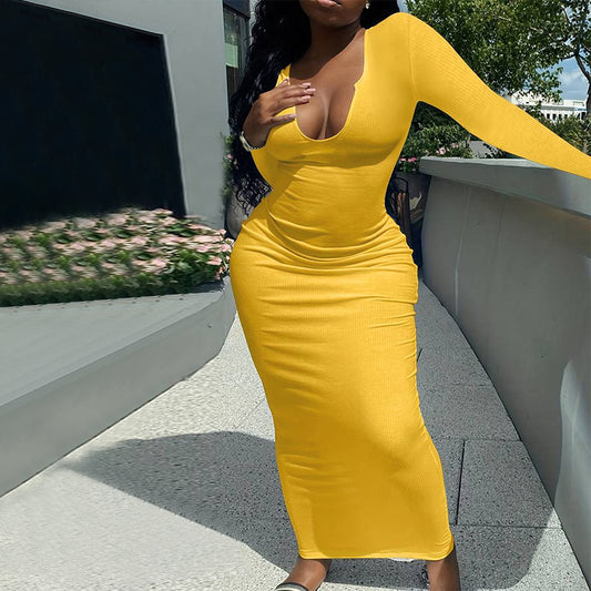 Dame elegance figursyet Maxikjole med dyb V-hals Stilla