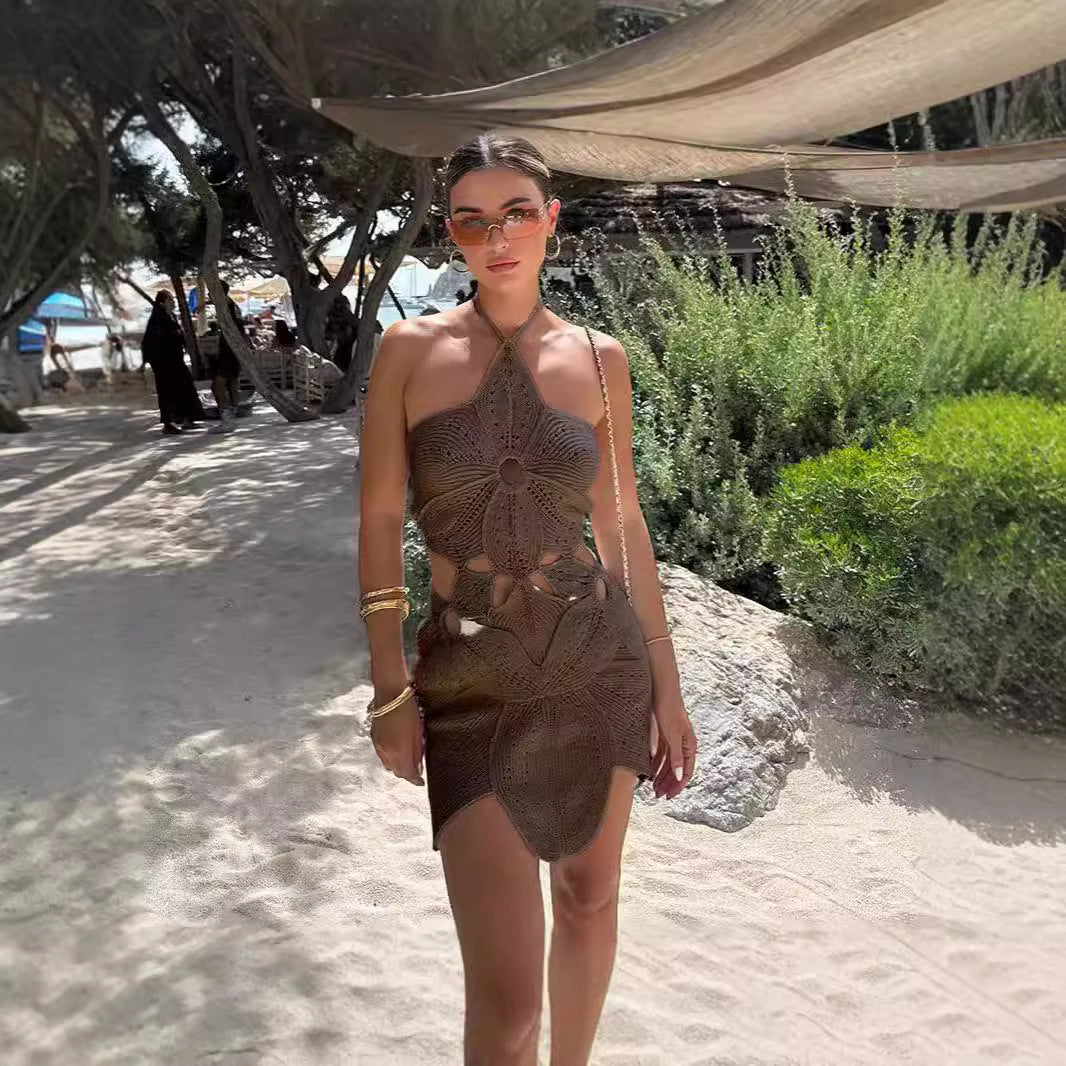 Dame Elegant Hæklet Kjole med Floral Cut-Out Design Stilla