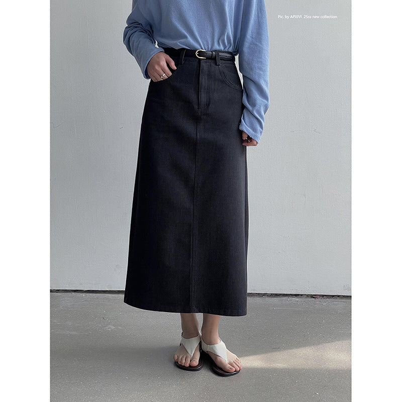 Dame Denim-maxiskørt med lige pasform og elegant udvikling Stilla