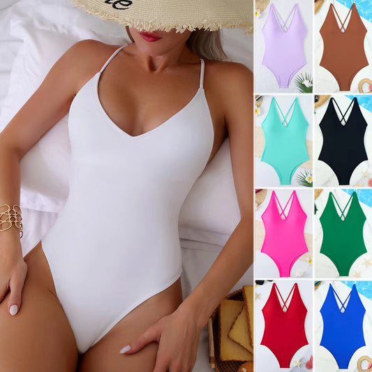 Dame Dyb V-hals Rygfri Enkelt Badebuks Stilla