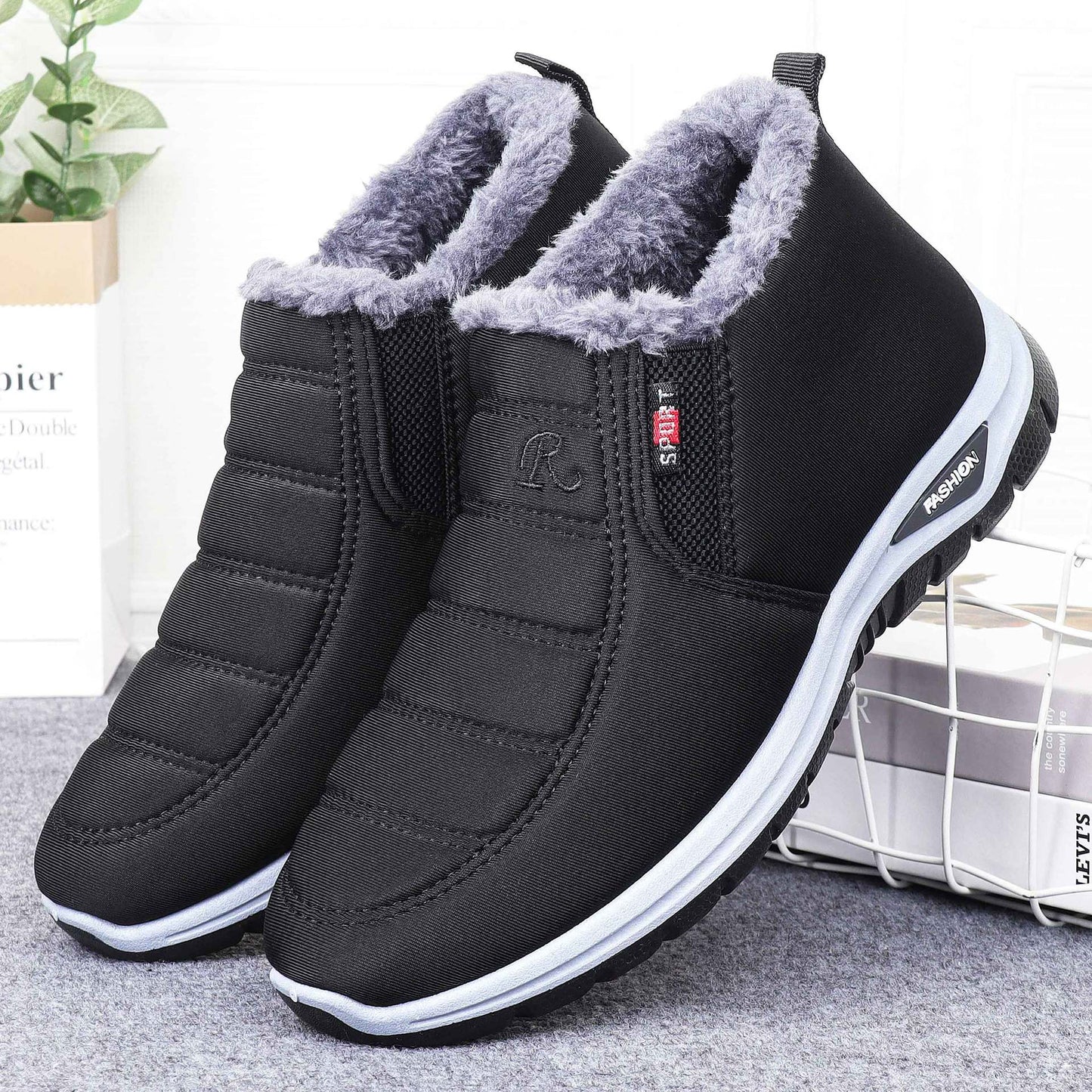 Herrer foret vinterstøvler med skridsikker sål Stilla