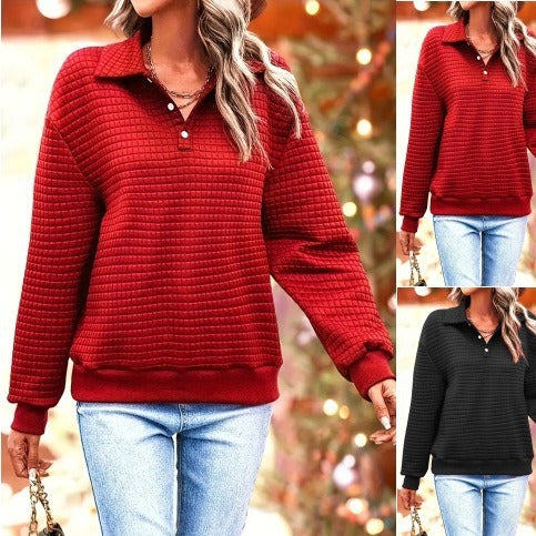 Dame afslappet quiltet pullover med knaplække Stilla