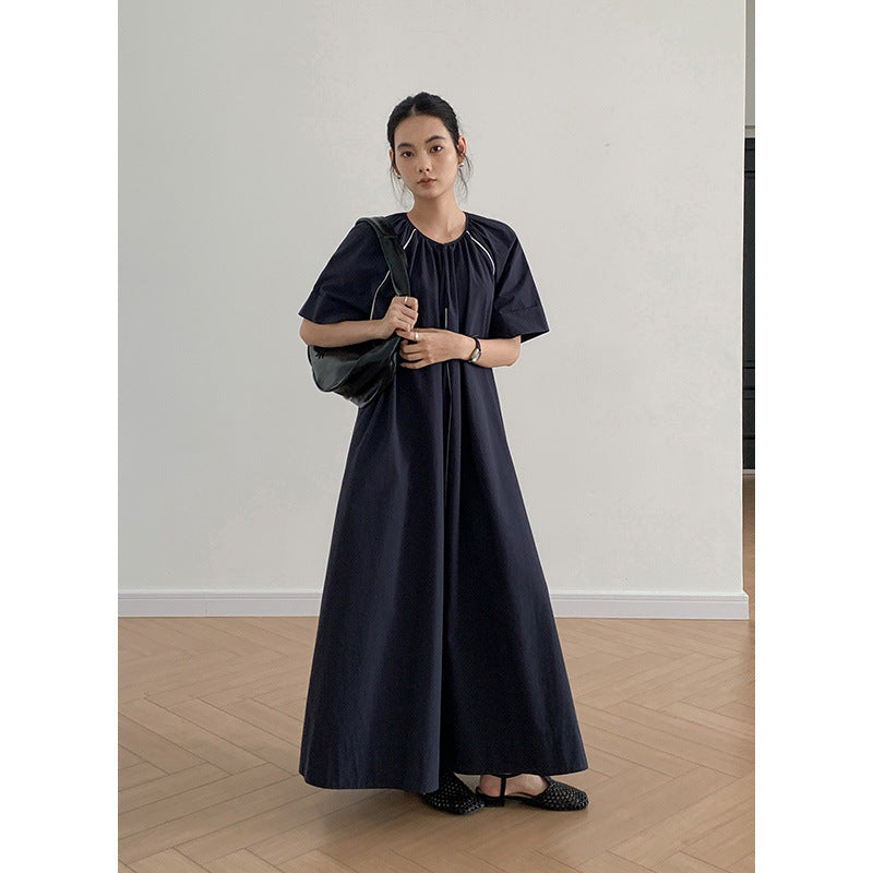 Dame afslappet maxikjole med justerbar krave og brede ærmer Stilla