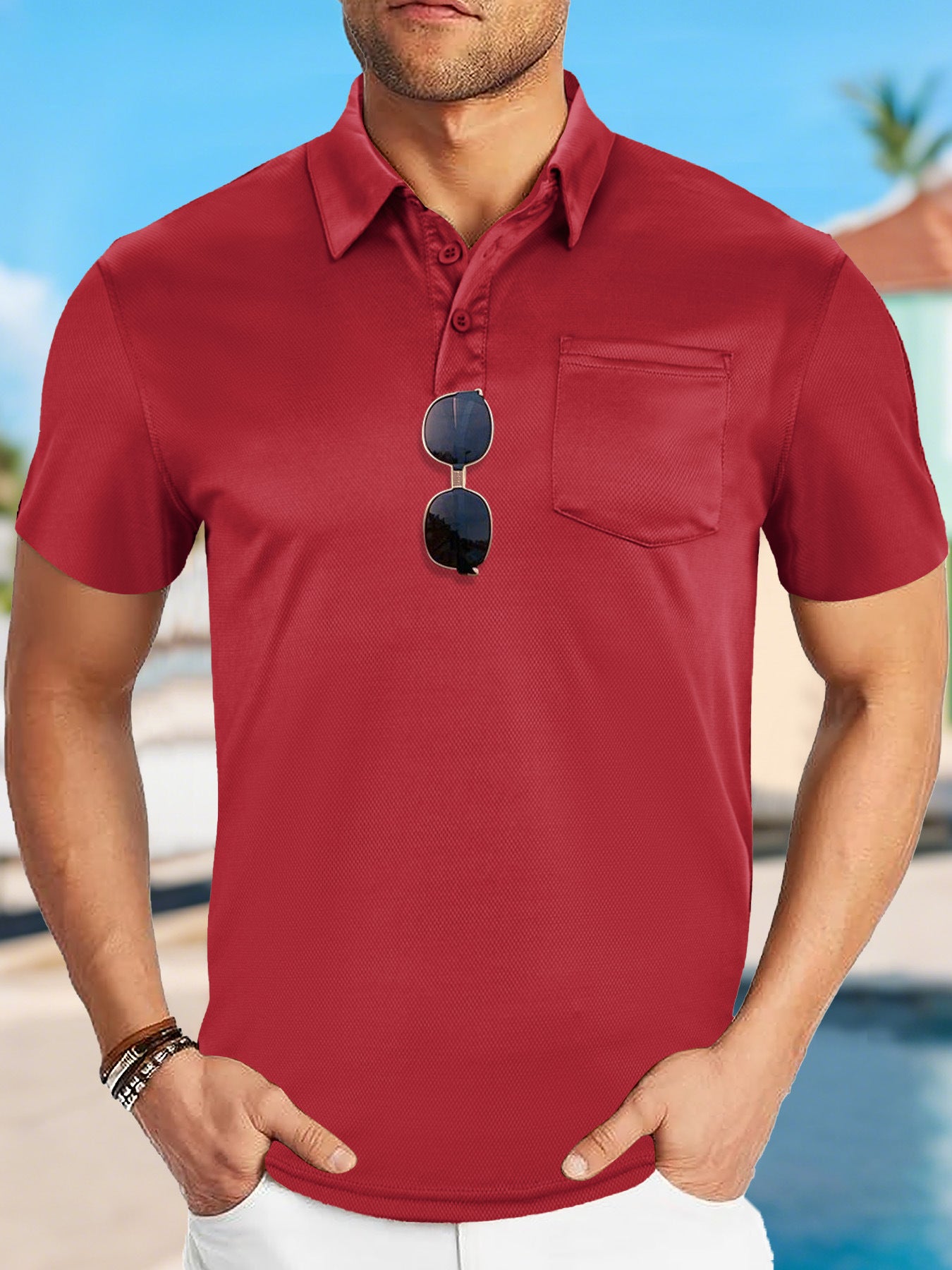 Herrer Polo-Shirt med åndbar struktur og praktisk brystlomme Stilla