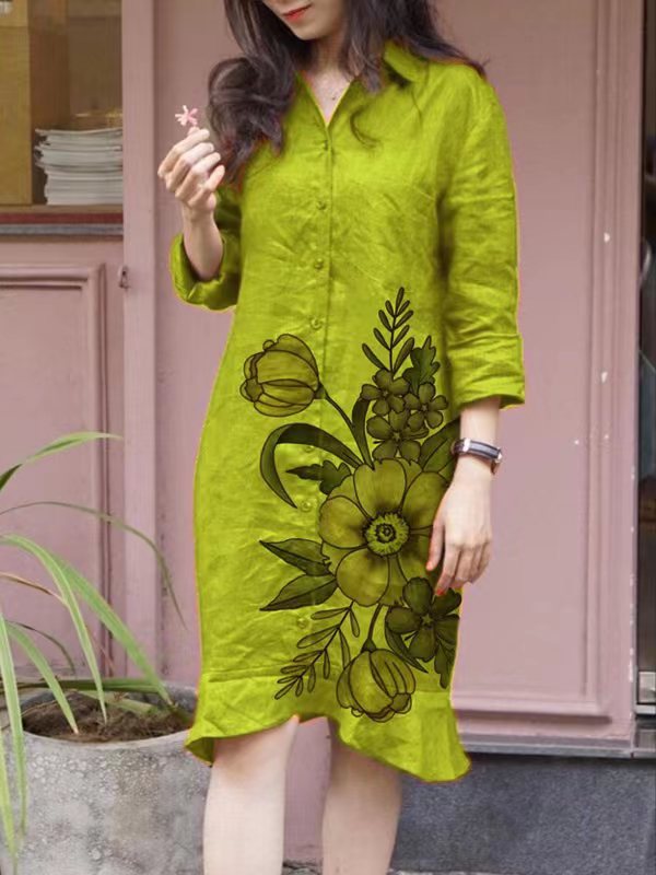 Dame afslappet skjortekjole med blomsterdesign Stilla