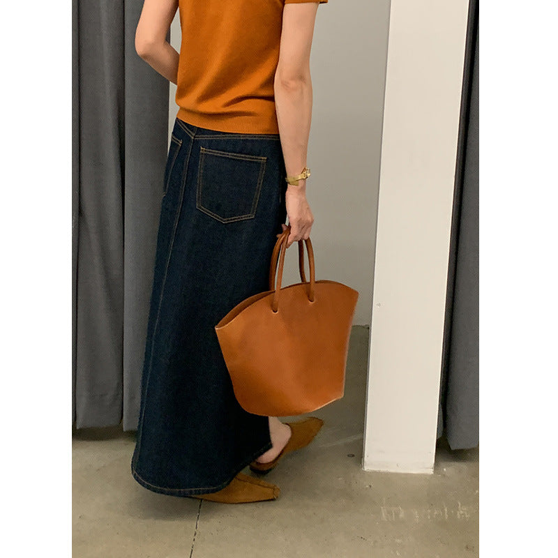 Dame Denim Maxiskørt med elegant snit og praktiske lommer Stilla