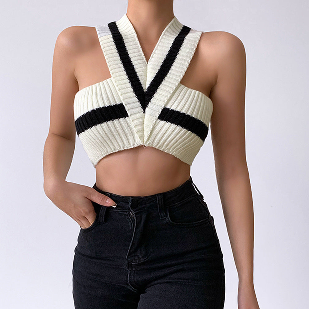 Dame Cropped Top med V-udskæring og strukturmønster Stilla