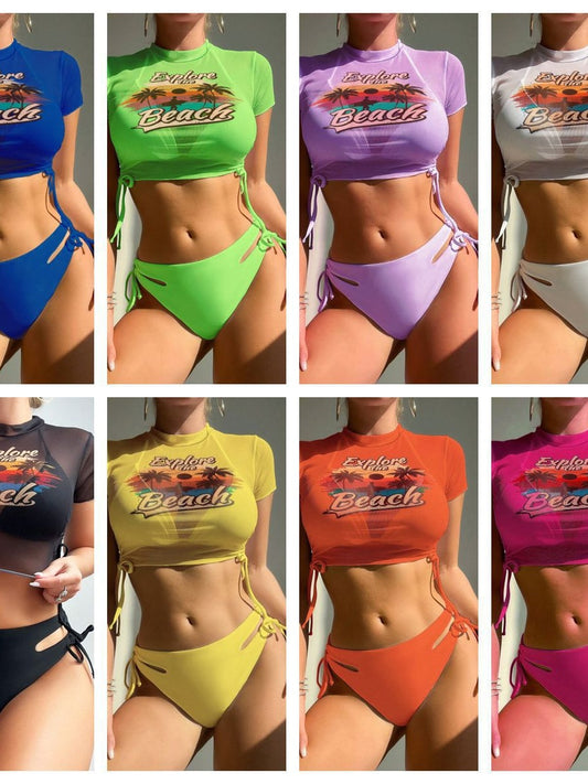 Dame Sport-Bikini-sæt med moderigtigt crop-top og højflødende underdele Stilla