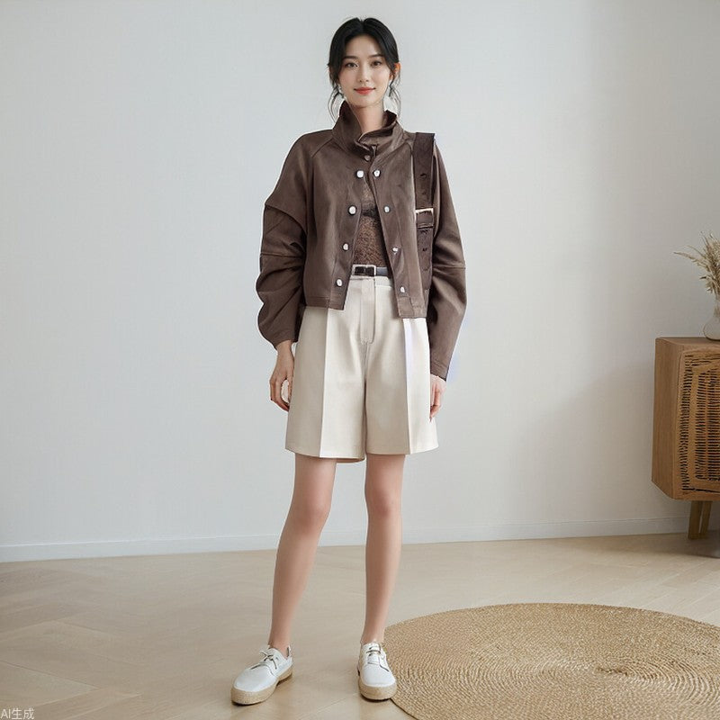 Dame cropped overgangsjakke med blødt materiale og elegant krave Stilla