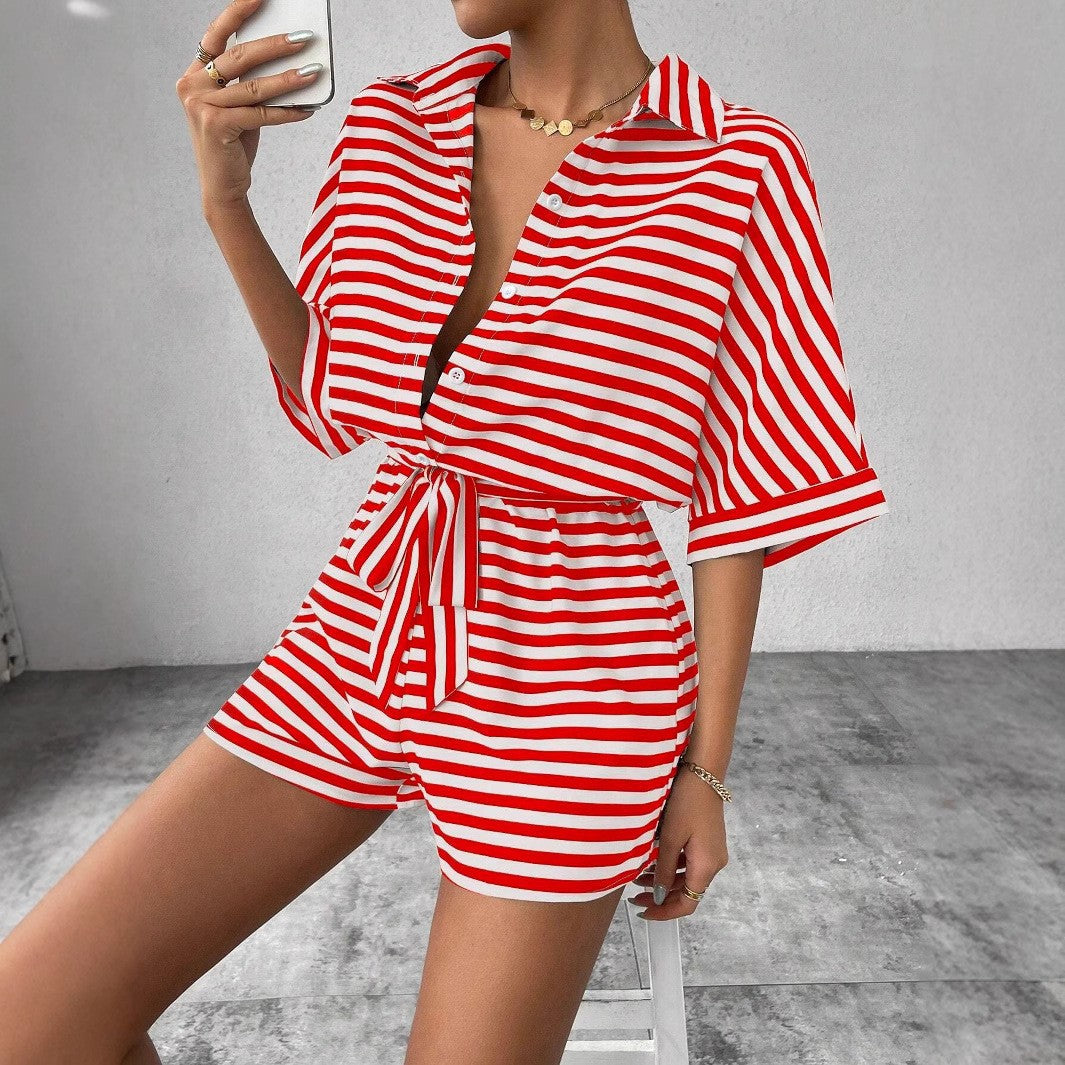 Dame Stilfuldt Stribet Korts Jumpsuit Stilla