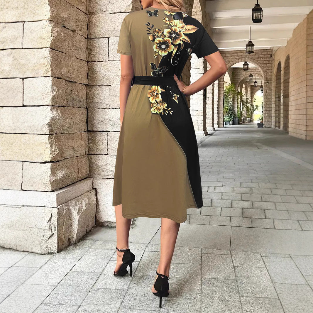 Dame Elegant fritidskjole med blomstret design og taljebælte Stilla