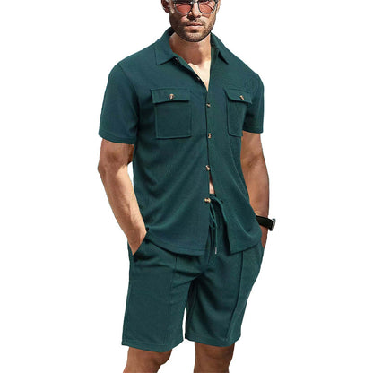 Herrer casual kortærmet skjorte og elastiske shorts-sæt Stilla