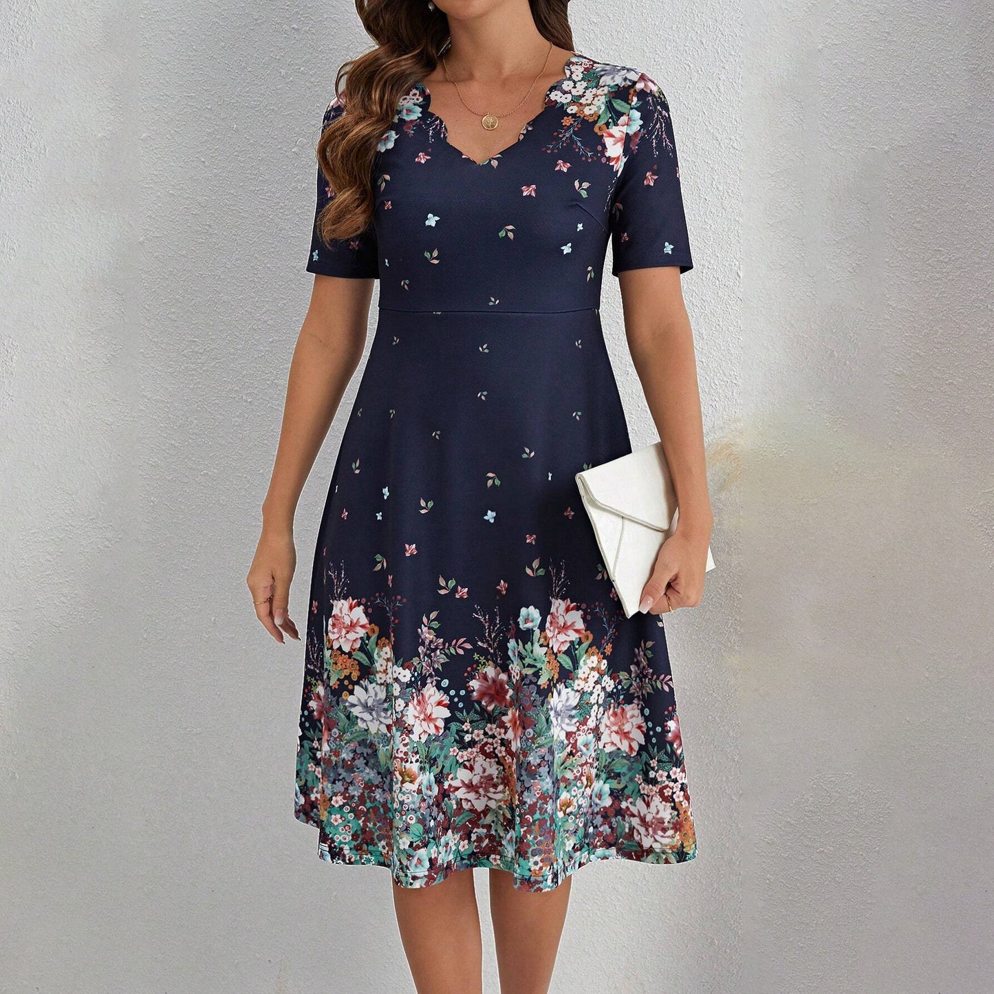 Dame Elegant Floral-Print A-Linje Kjole Stilla