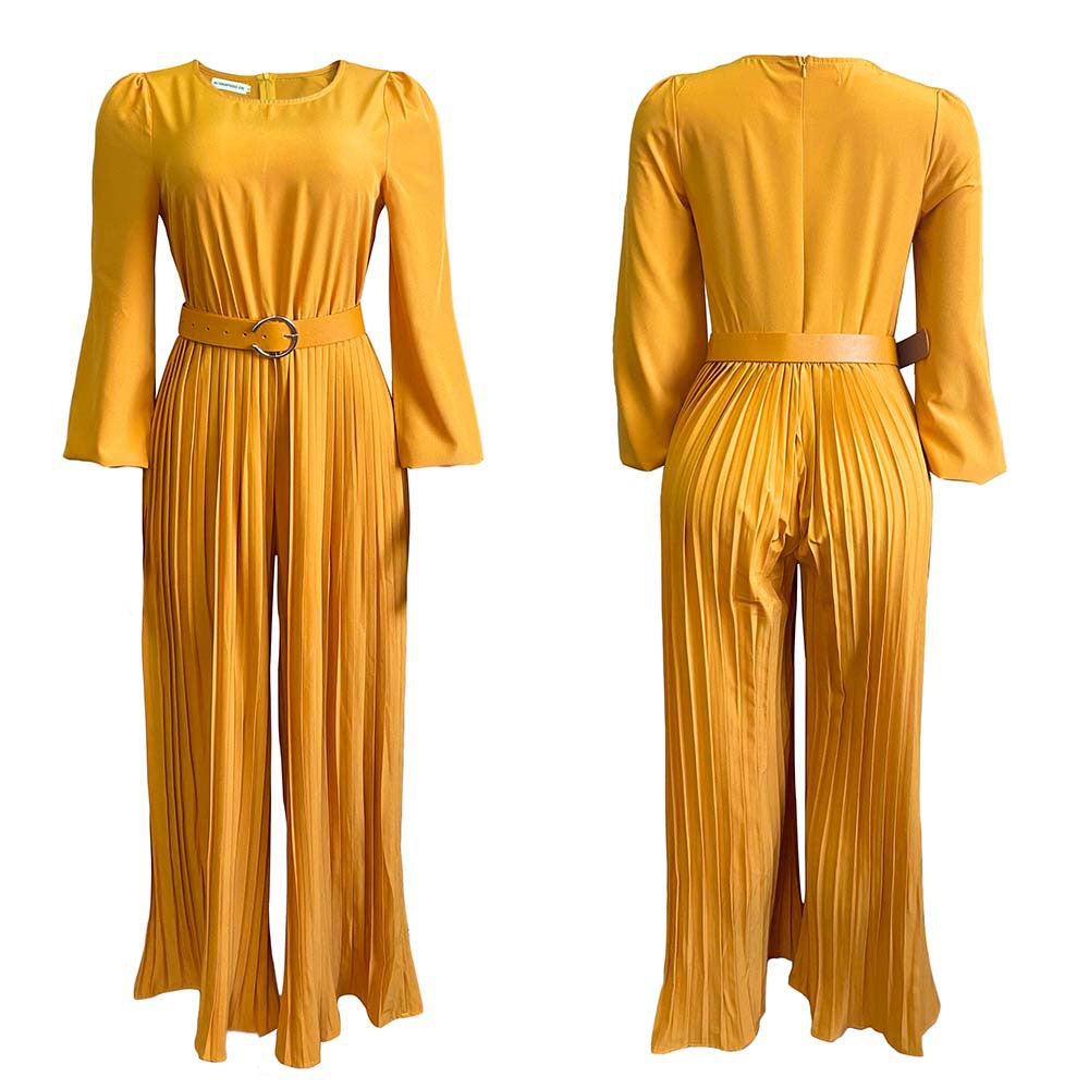Dame Plisseret Jumpsuit med elegant bælte og udstillingsærmer Stilla