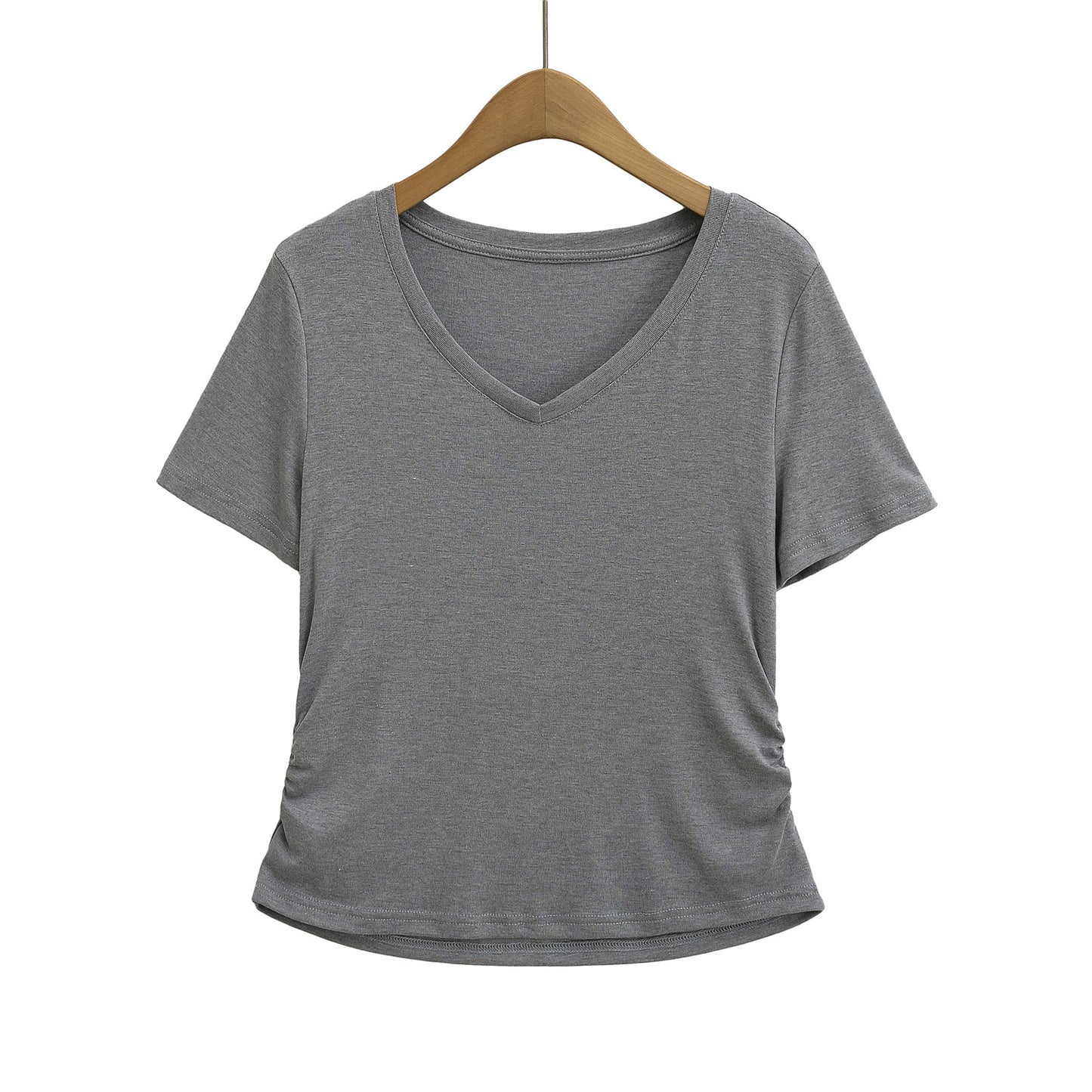 Dame afslappet kortærmet V-hals T-shirt med ruching Stilla