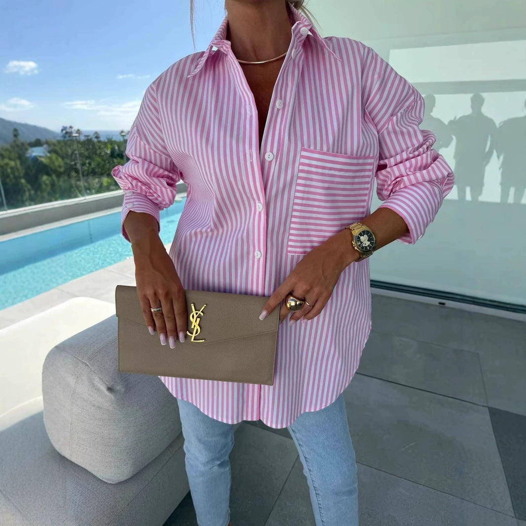 Dame afslappet skjortebluse med stribemønster Stilla