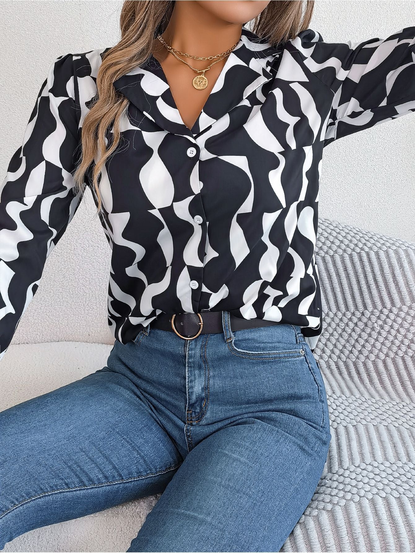 Dame Elegant Bluse i abstrakt mønster Stilla