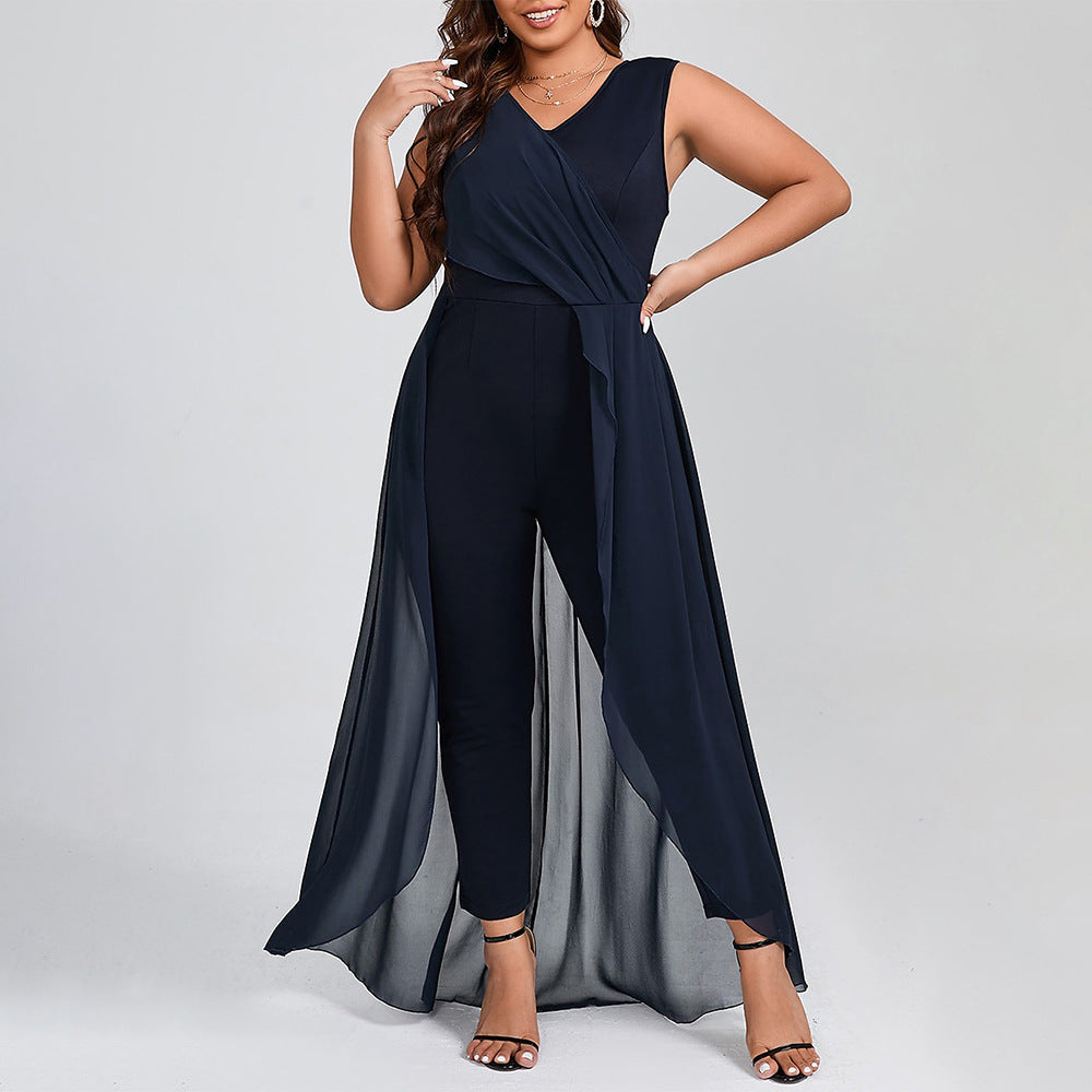 Dame Elegant Jumpsuit med flydende Chiffonoverdel Stilla