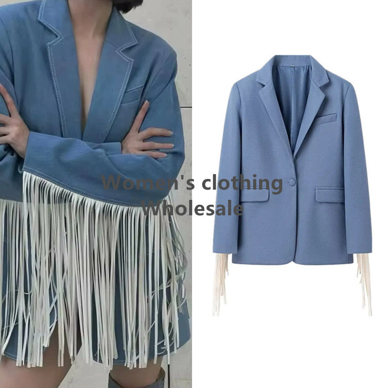 Dame elegant blazerjakke med frynset detaljer Stilla