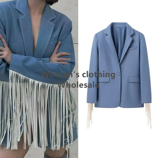 Dame elegant blazerjakke med frynset detaljer Stilla